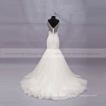 Elegant Scoop Neck Sleeveless Water Solouable Lace Fish Cut Wedding Gown Chapel Train Beaded